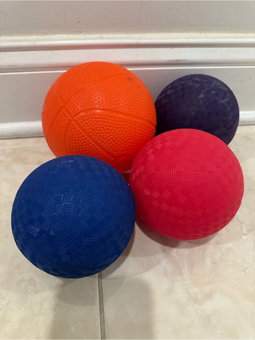 Set of Four Colorful Rubber Playground Balls - Orange, Blue, Pink, Navy Catch